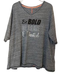 Catherines Women's 1X Petite Heathered Gray Top Bold Brave Beautiful 3/4 Sleeve